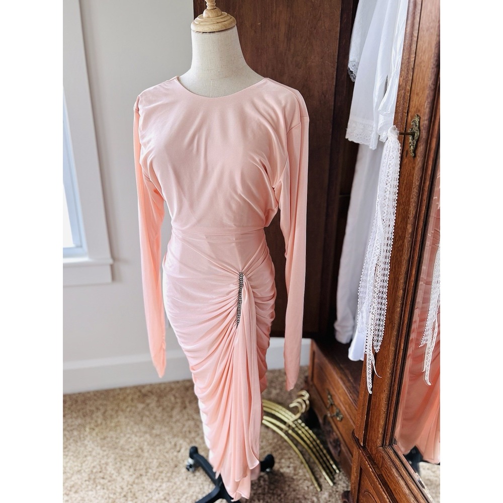 Vintage 70's Peach Draped Ruched Wrap Dress Size Small - Picture 7 of 8